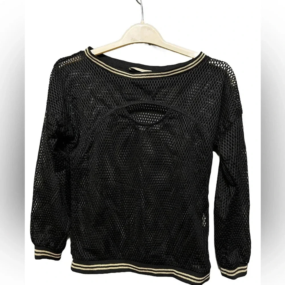 Aquamar Y2K‎ Long Sleeve Mesh Black with Gold Lining Jersey Shirt Size Small
